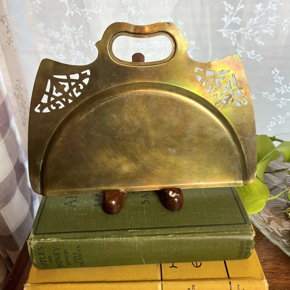 Brass Etched Table Crumb Dust Bin MCM Art Deco